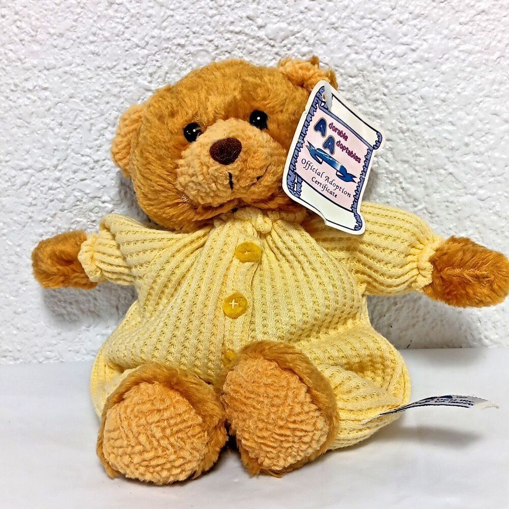 A&A Adorable Adoptions Teddy Bear Waffle Weave Pastel Yellow Soft Body Baby Toy